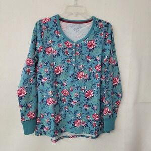 Vera Bradley Pajama Top Womens S Rose Toile Blue Henley Long Sleeve 31742 New